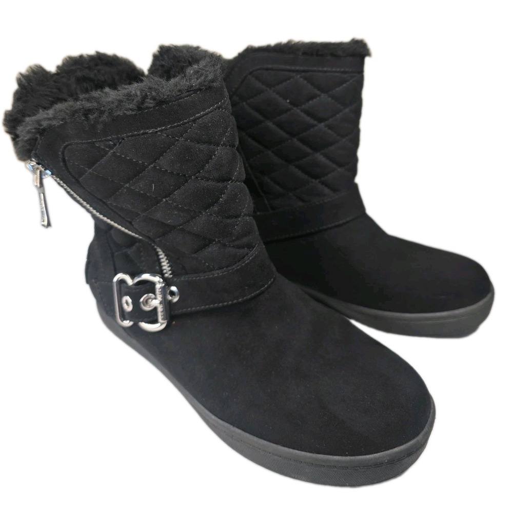 G by Guess "Phace" Black Quilted Faux Suede & Fur Winter Boots Women's Size 6M